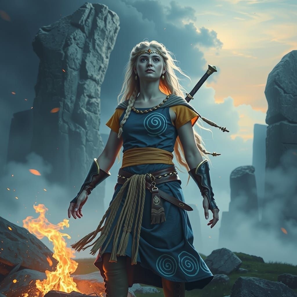 Celtic Warrior at Twilight Standing Stones