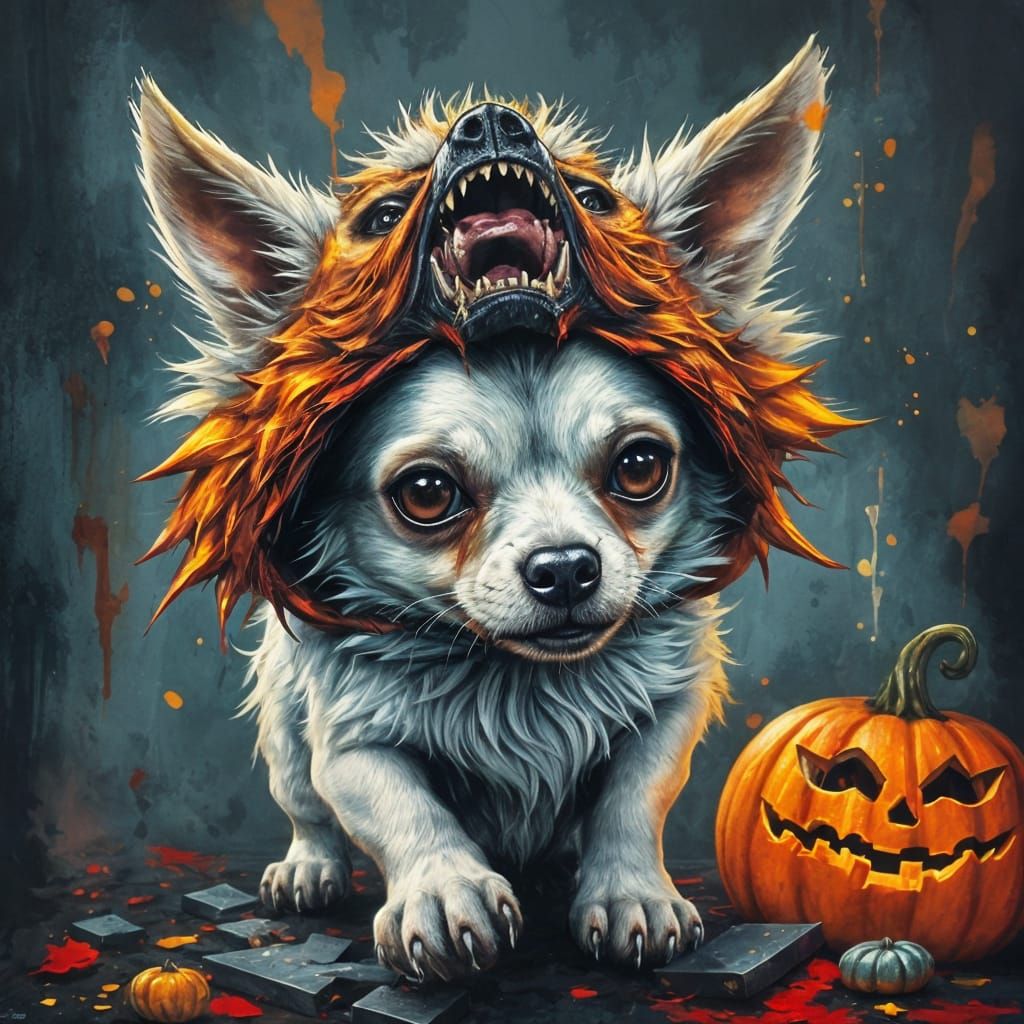 Chihuahua Howls as Wolf in Sinister Halloween Art