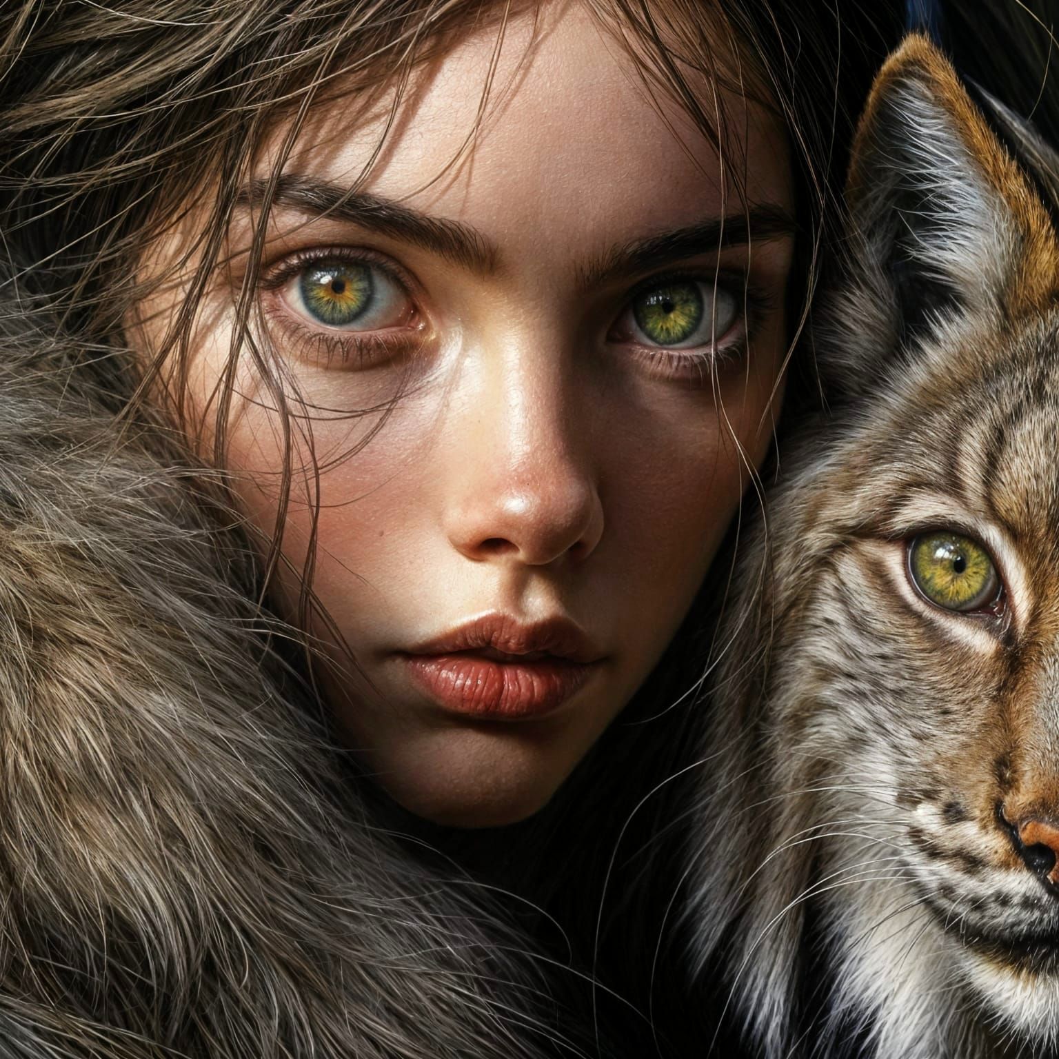 Woman in Wolf Furs with Lynx: 19th-Century Realism