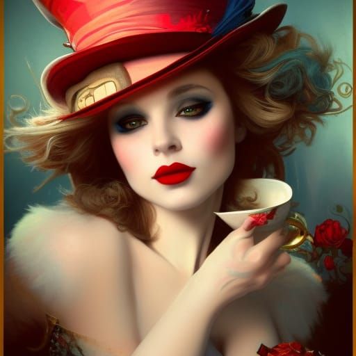 Mad Hatter Portrait in Hyperdetailed Art Nouveau Style
