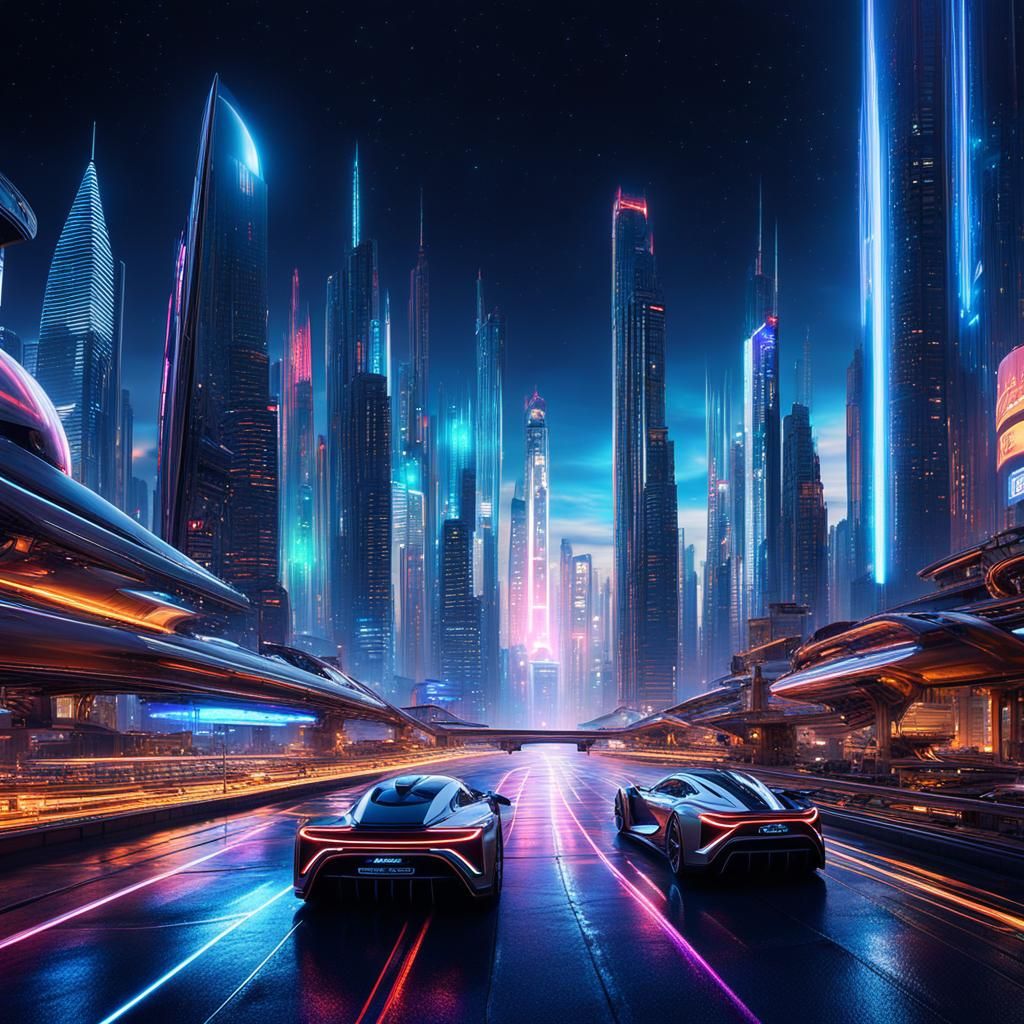 Glowing Futuristic Cityscape at Night
