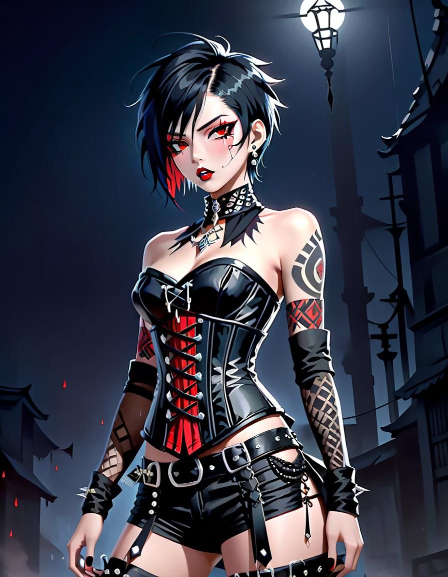 Gothic Vampire in Cemetery, Manga Anime Style