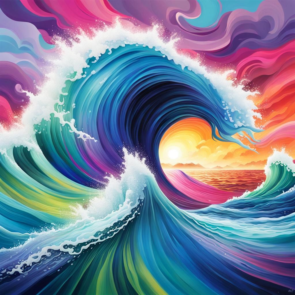 Colorful Tsunami Wave in a Surreal Dreamscape