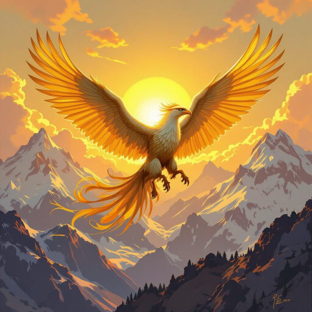 Griffin Soaring Through Sunlit Sky in Fantasy Style