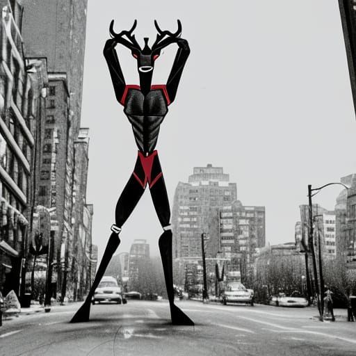 Anthropomorphic Deer Bodybuilder in Cityscape