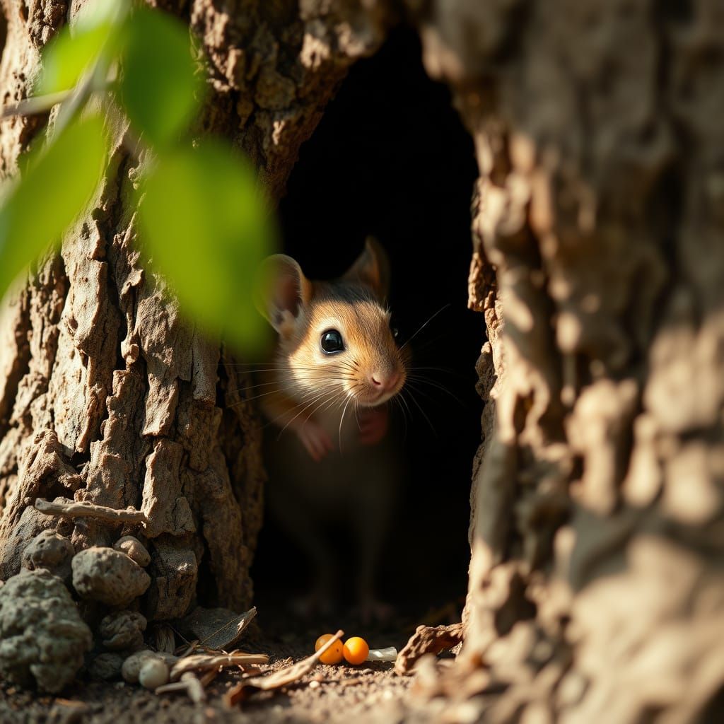 Shy Field Mouse at Tree Door
