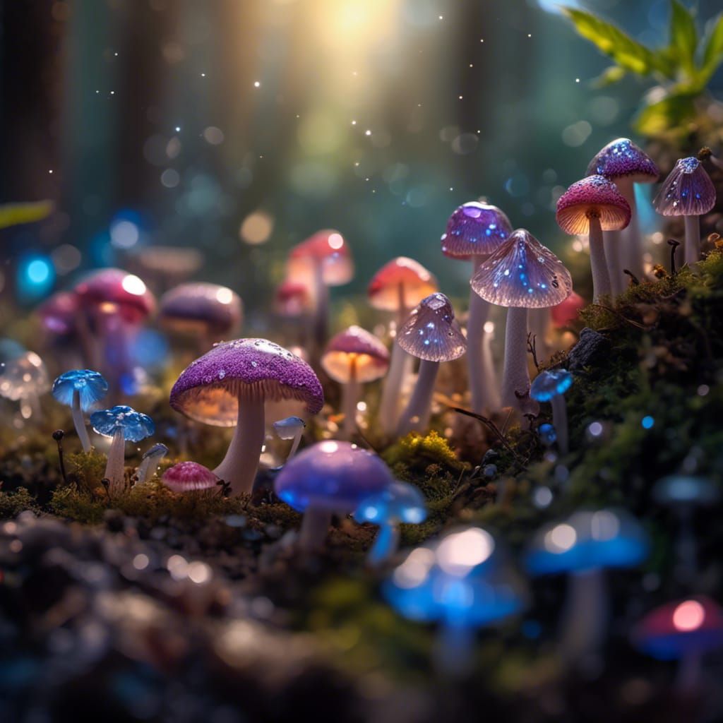 Hyperreal Fairy in Magical Forest with Diamond Flowers