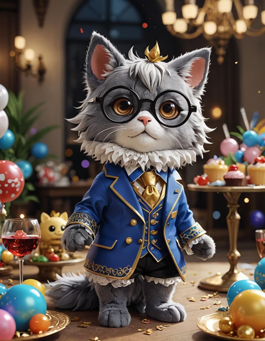 Anime Cat at Costume Party in 3D Style