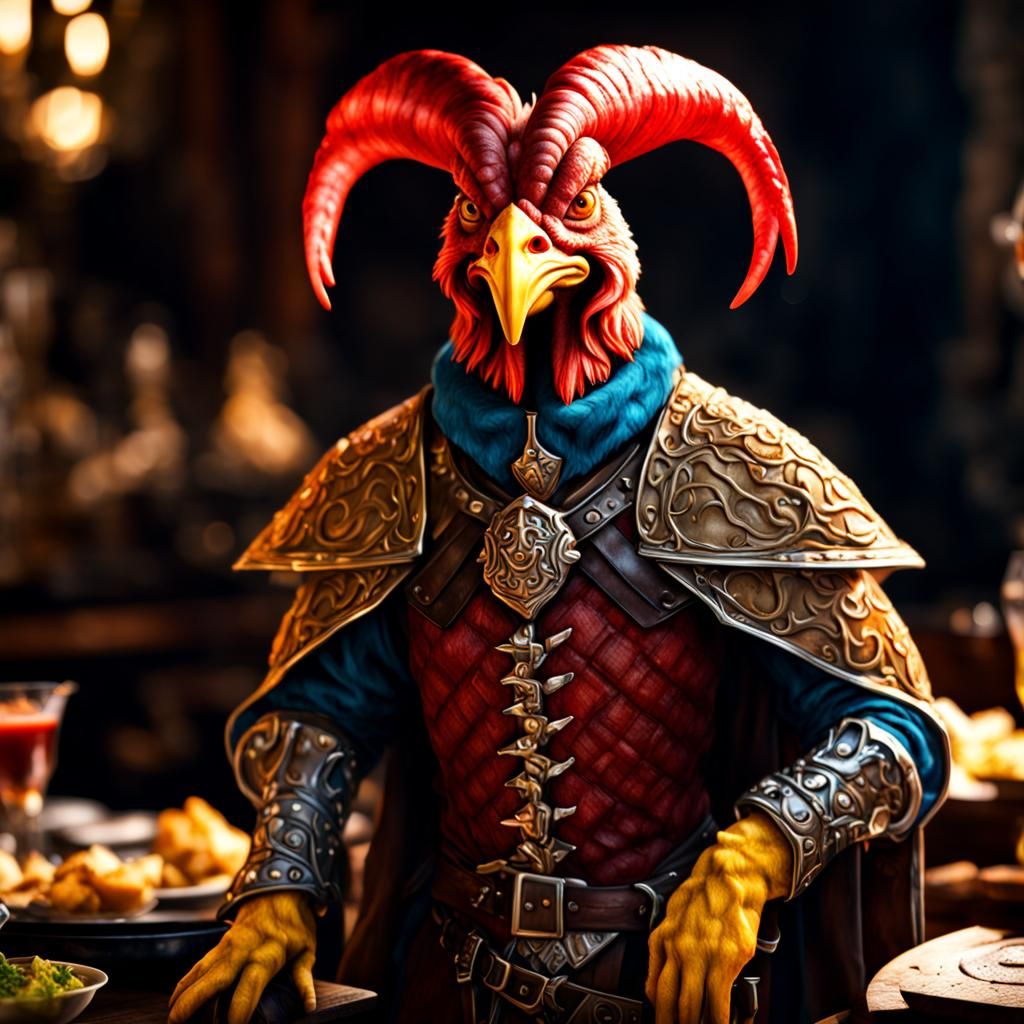 Hyperrealistic Tiefling Portrait as Sir Digby Chicken Caesar