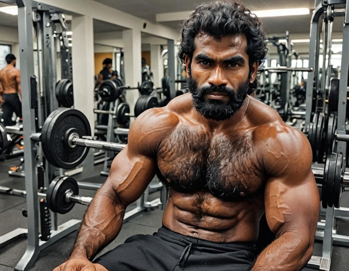 Sri Lankan Man in the Gym, Embracing His Muscular Physique