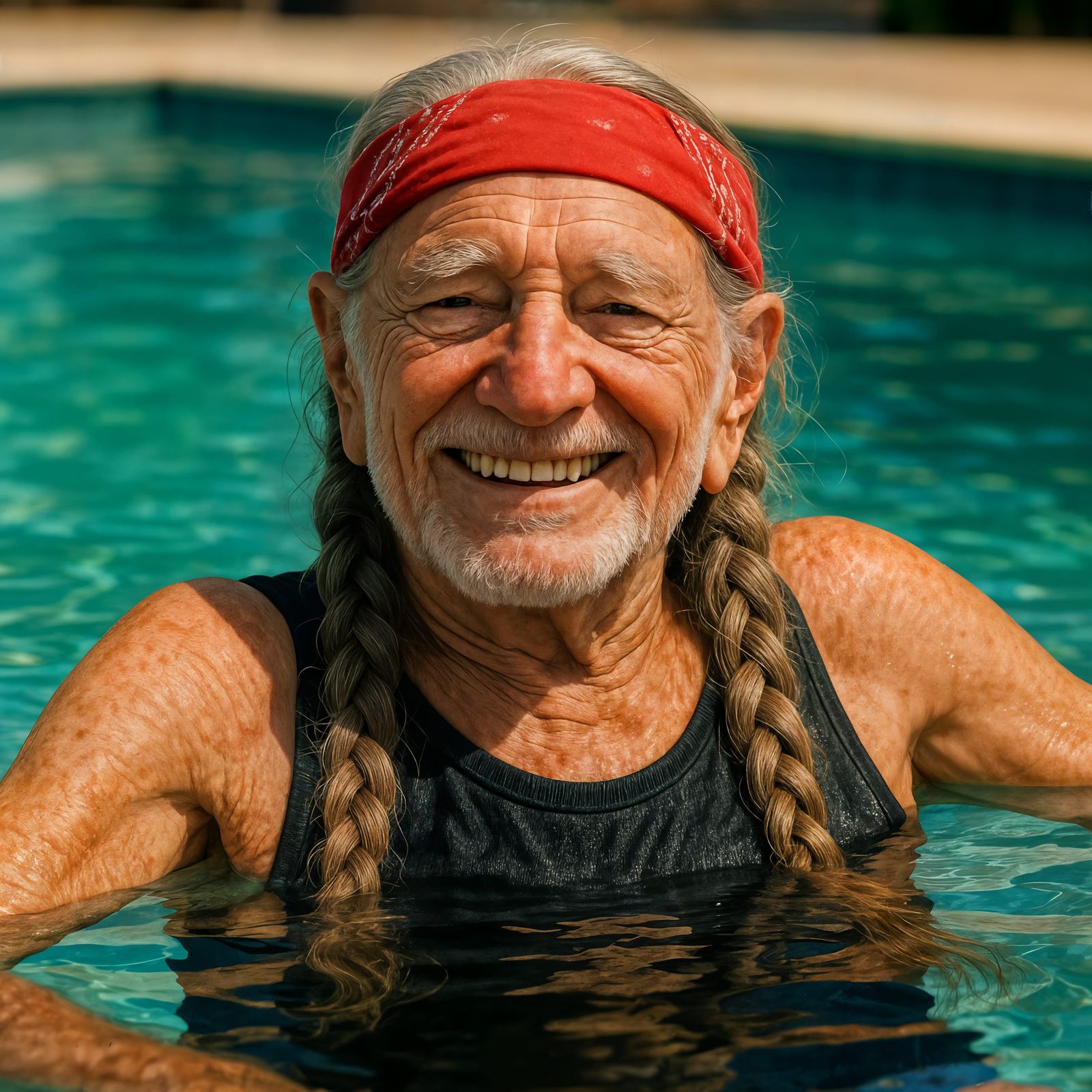 CGI Willie Nelson Relaxing by the Pool