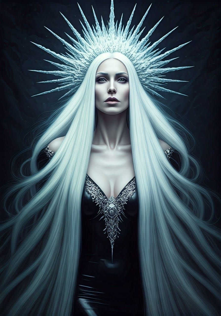 beauty evil ice queen in latex wear with snow white very lon...