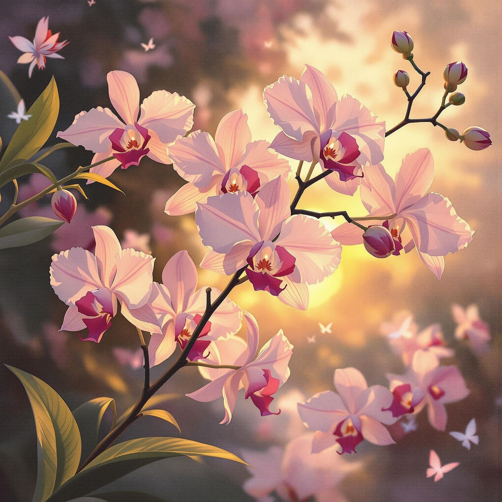 Orchids in Sunlight: Impressionistic Floral Beauty