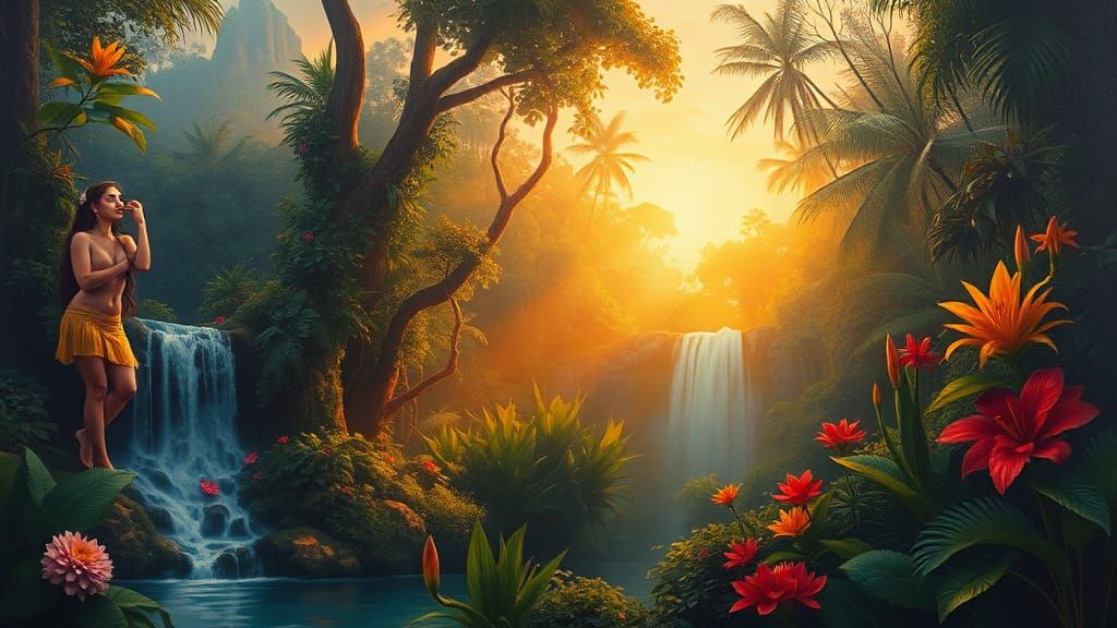 Mystical Woman in Jungle, Oil Painting