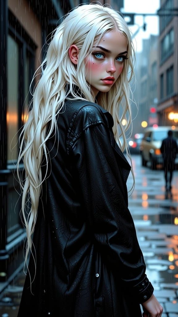 Melancholic Beauty Crying in Rain: Dramatic Portrait