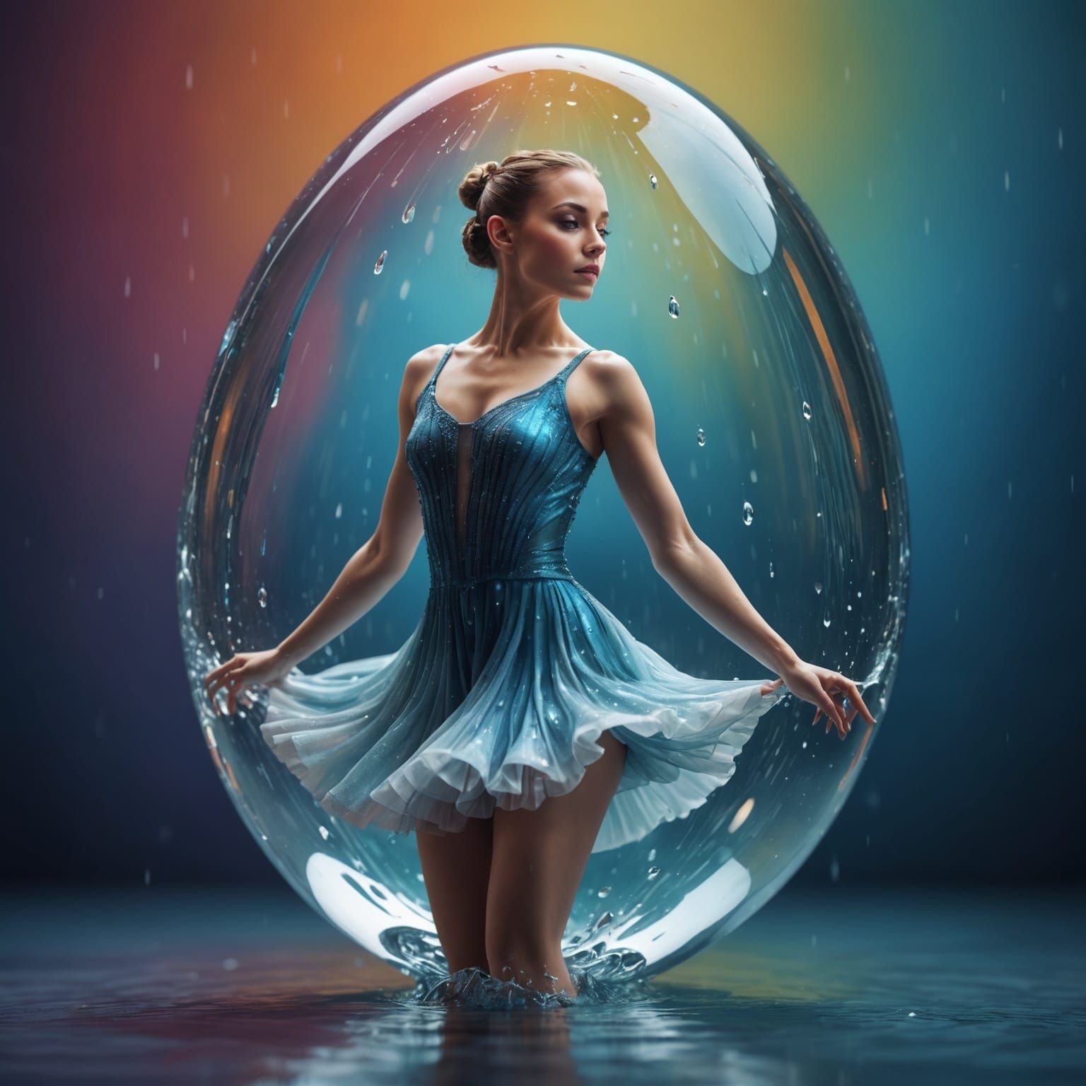 Ballerina in Water Droplet: Hyperrealistic Concept Art