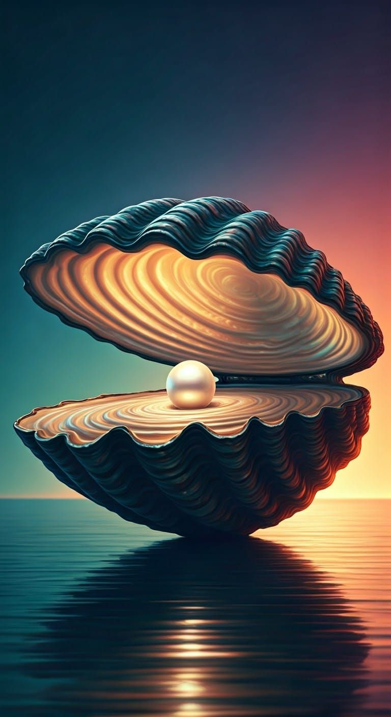 Colossal Oyster with Luminous Pearl, Hyper-Realistic