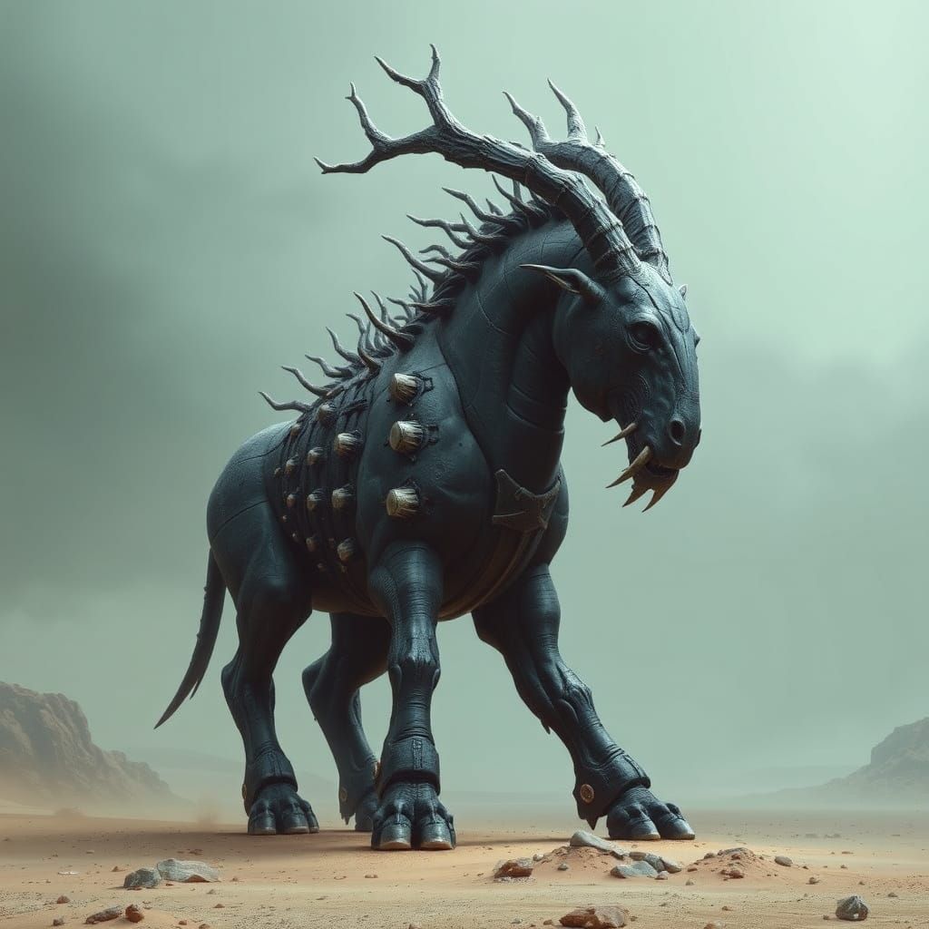 Obsidian Centaur Construct in Dystopian Style