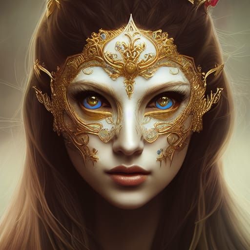 Elegant Girl in Carnival Mask: Hyper-Detailed Halloween Art