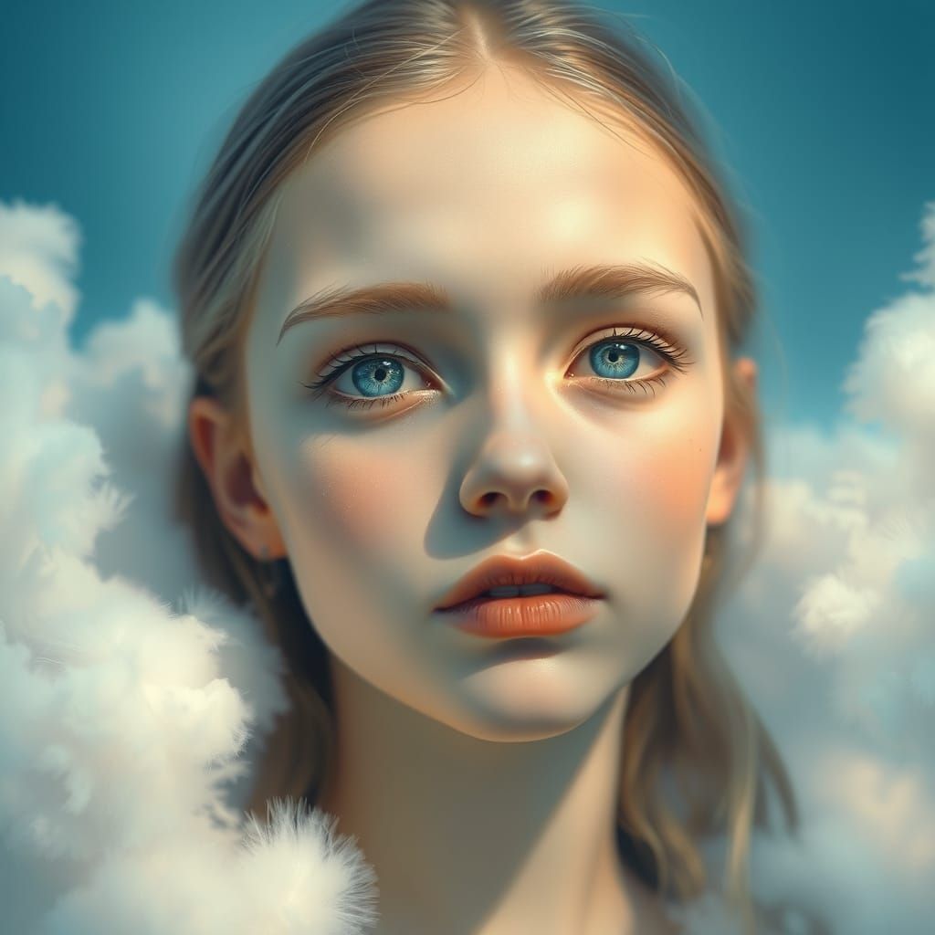 Serene Angelic Beauty with Shimmering Eyes