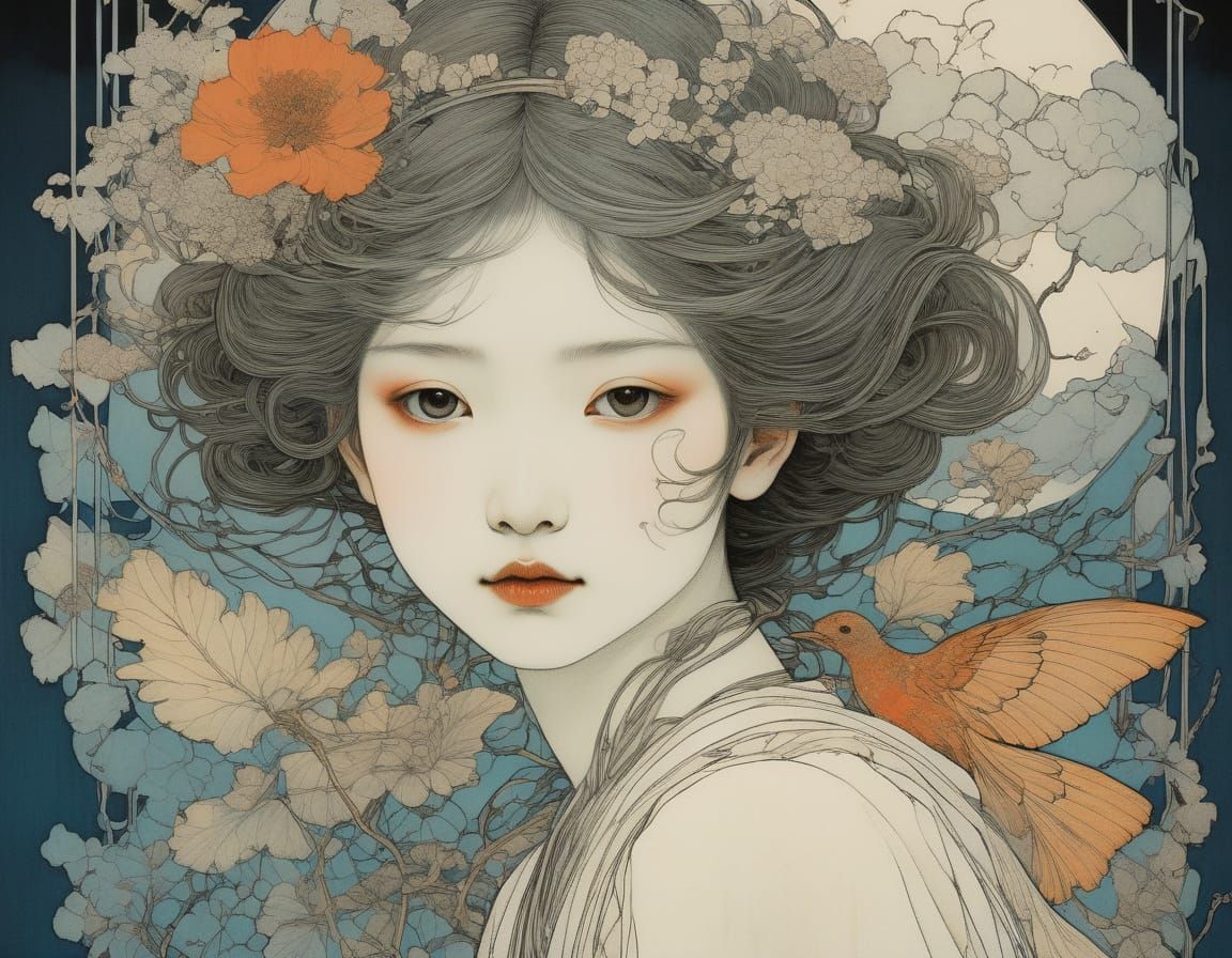 Organic Line Drawing in Pastel Summer Colors