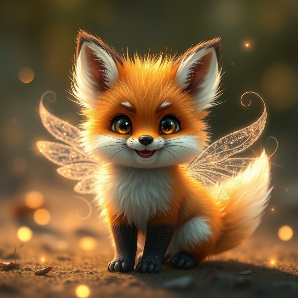 Whimsical Winged Foxbaby Radiates Enchanting Magic