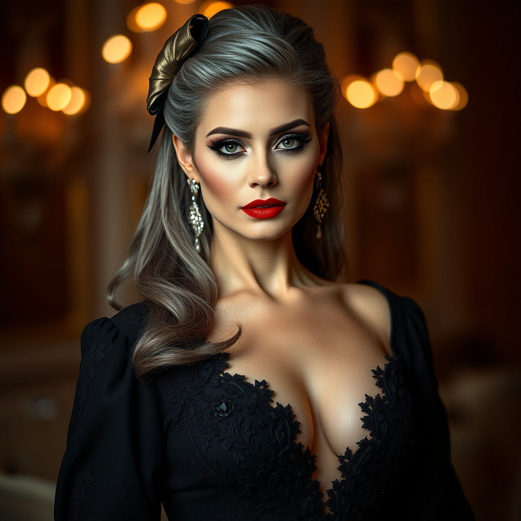 Elegant Woman in Black Gown: Glamour Editorial Portrait