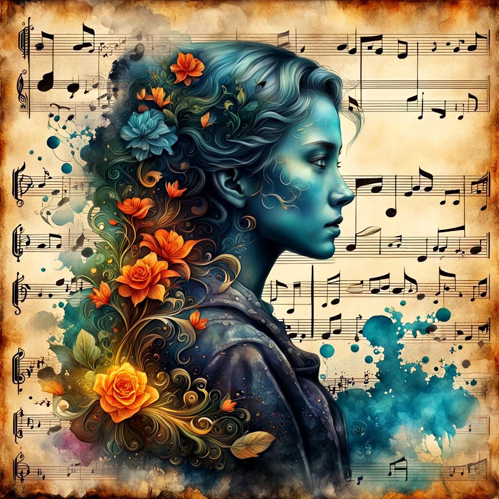 Mixed Media Art: Connection on Vintage Sheet Music