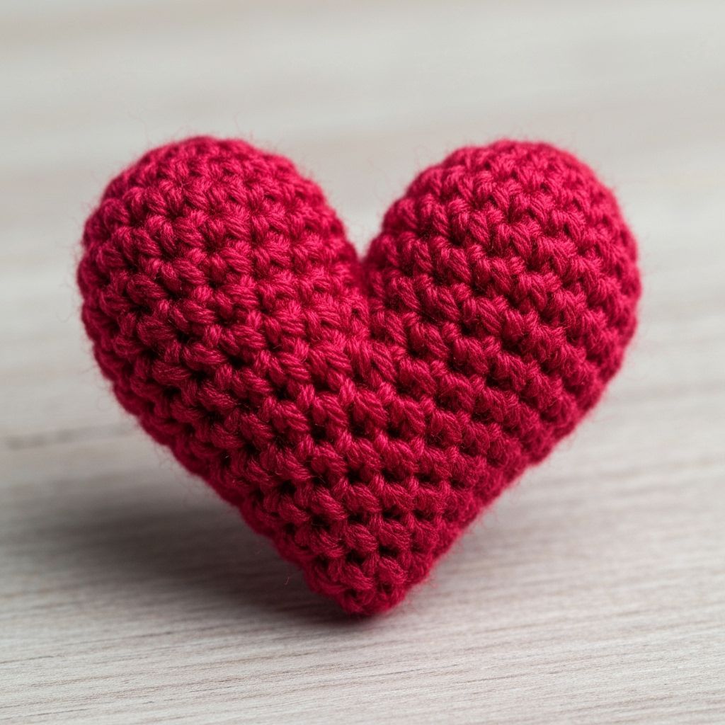 Close-Up Photo of a Vibrant Crimson Crocheted Heart
