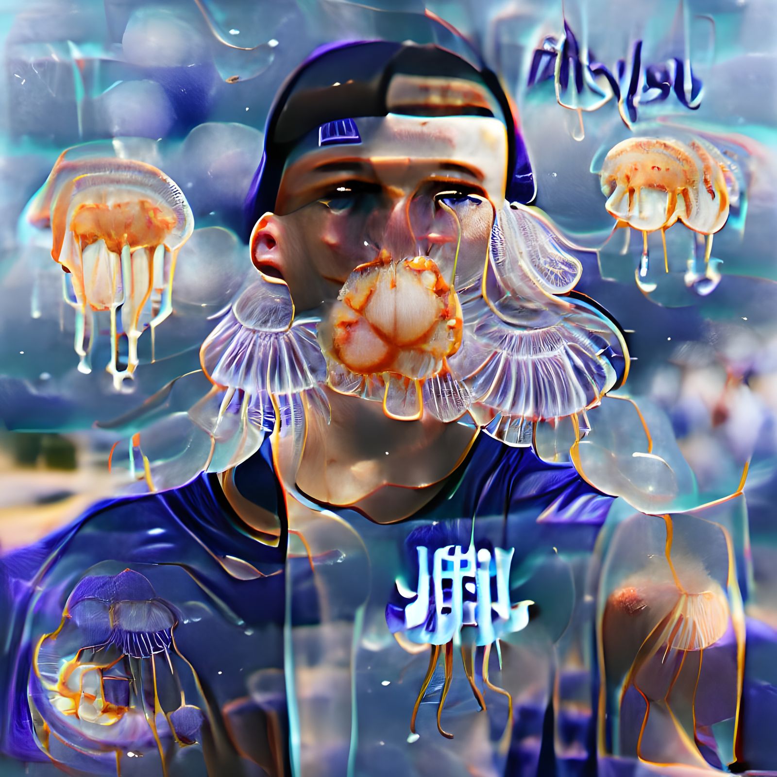 Abstract Jellyfish in Dark Ocean