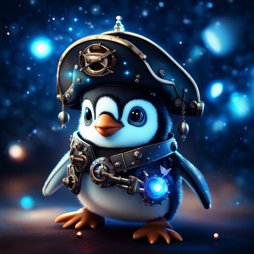 Steampunk Pirate Penguin in Space Galaxy