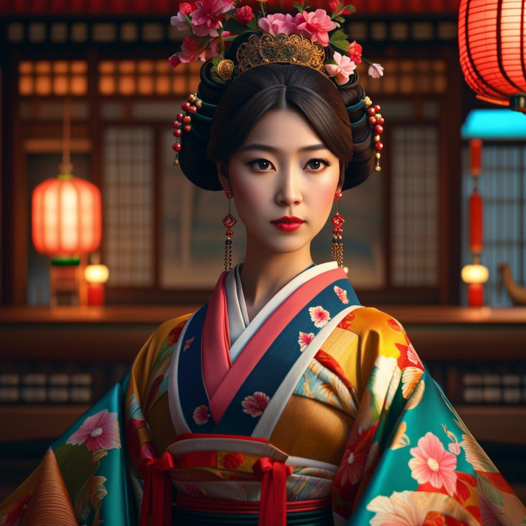 Japanese Tea Ceremony with Beautiful Women in Digital Art