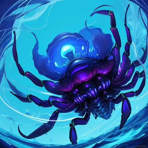 Crab with Jellyfish Shield in Anime Style