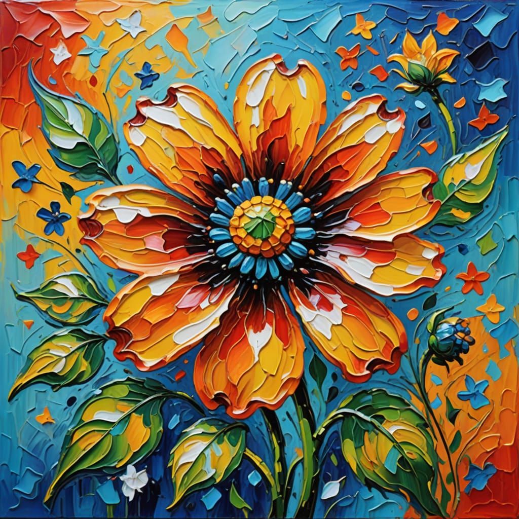 Magical Surreal Flower in Impasto Oil Painting