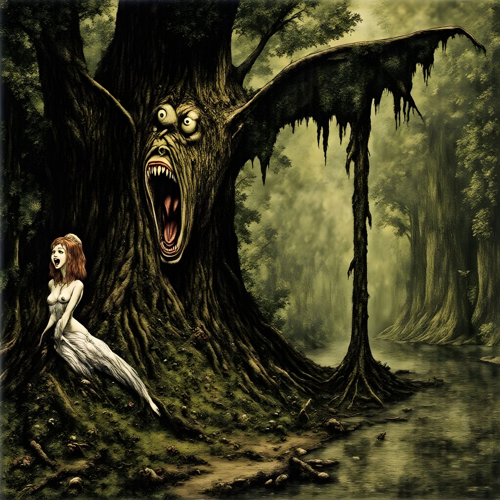 Fantasy Banshee in Forest, Old Master Style