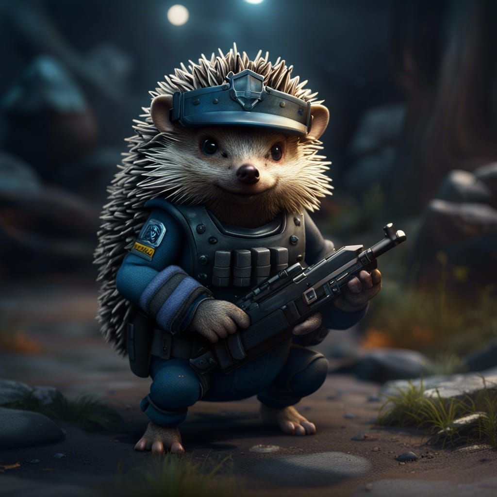 Hedgehog in SWAT Uniform: Detailed Digital Painting