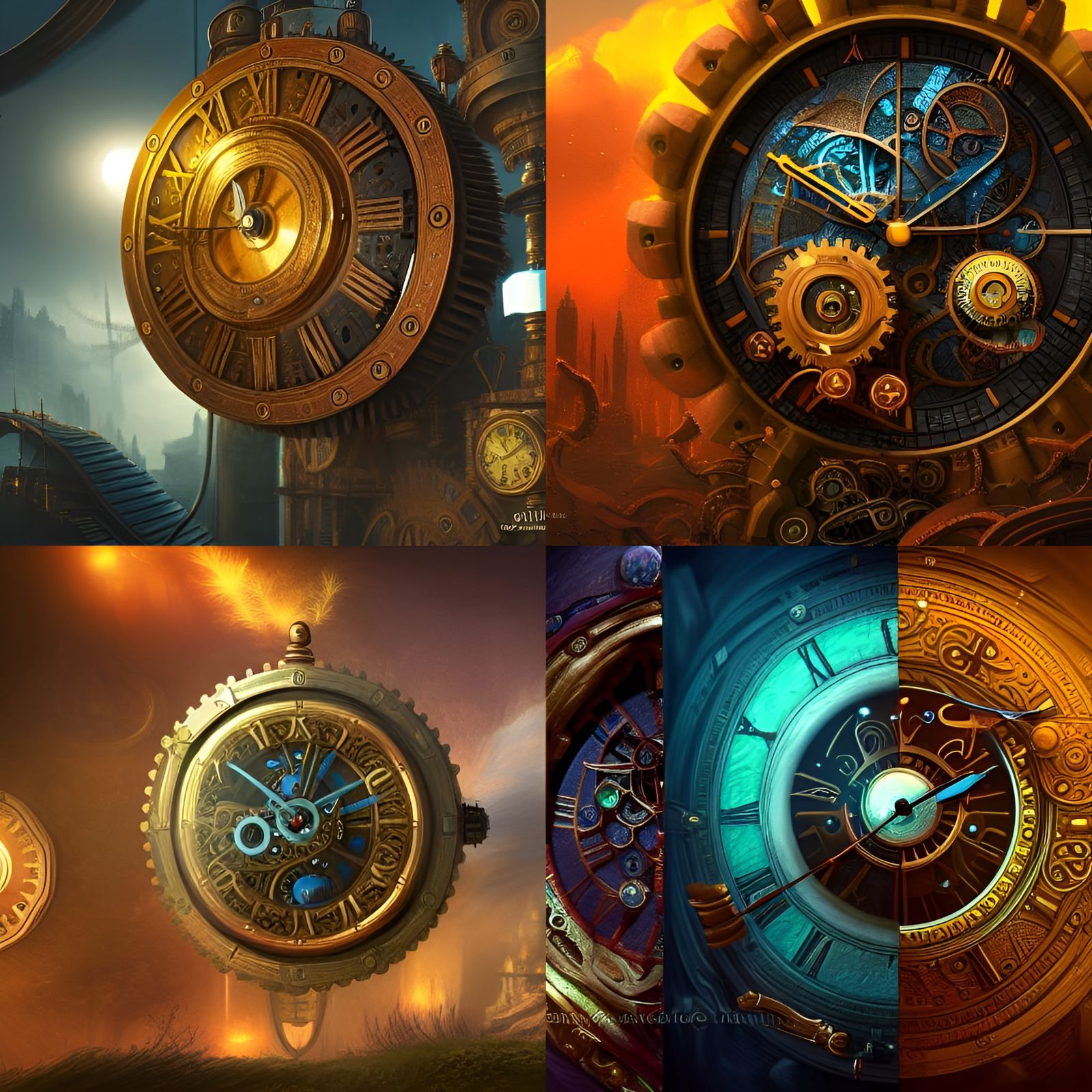 Golden Ratio Clockwork Gears in Detailed Matte Painting
