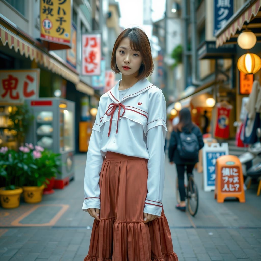 Japanese Idol Student in Fashionable Street Market