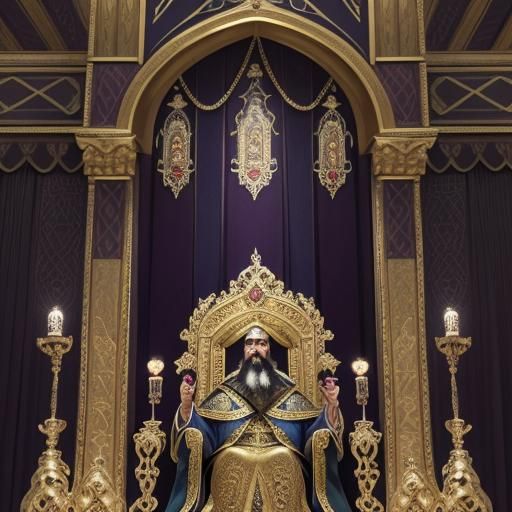 Byzantine Emperor on Throne in Illuminated Manuscript Style