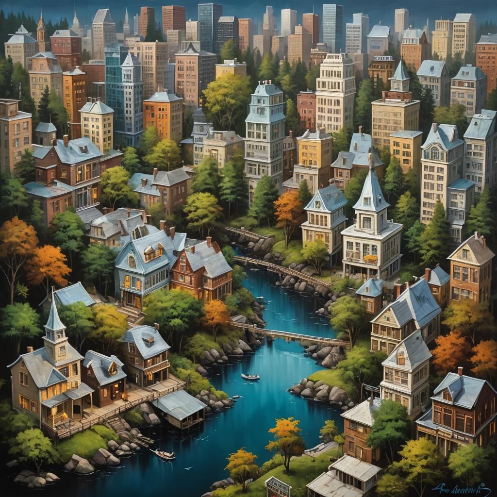 Cityscape Painting in Bob Ross Style