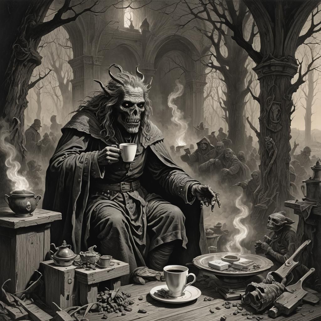 Horror Coffee: A Gothic Morning Scene