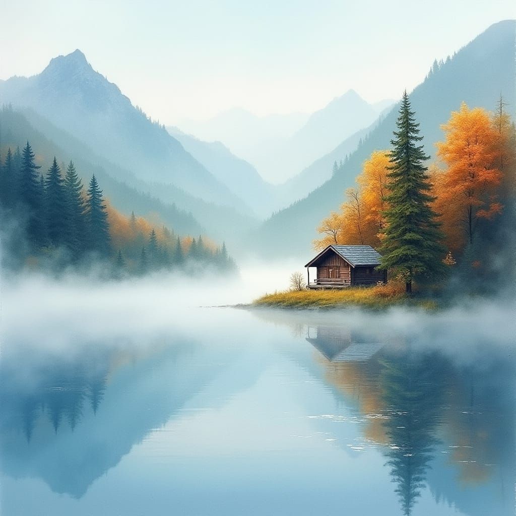 Autumn Alpine Serenity in Watercolour Style
