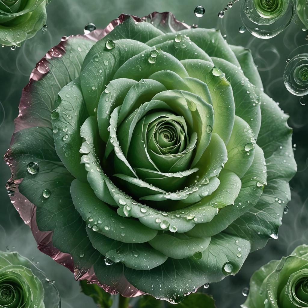 Transparent Green Rose in Misty Smoke