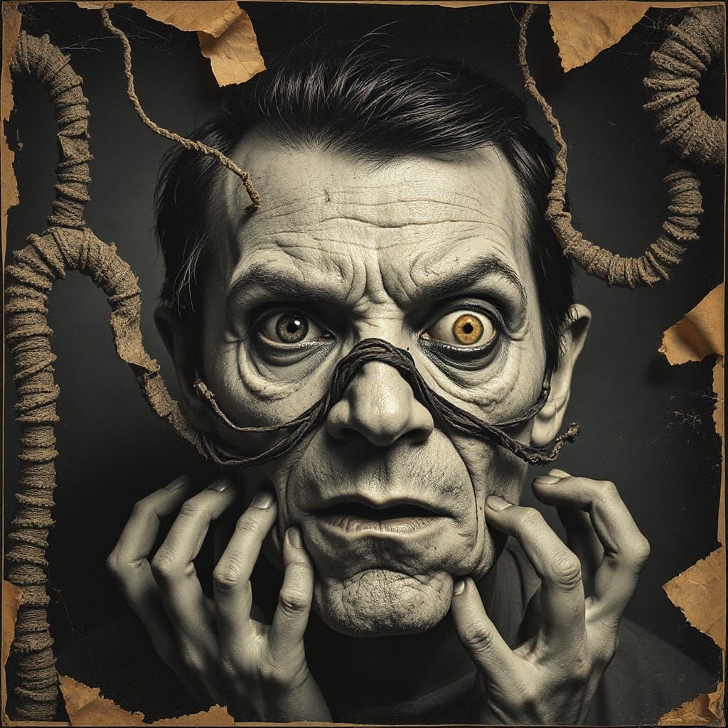 Grotesque Grungy Collage in Eerie Dramatic Style