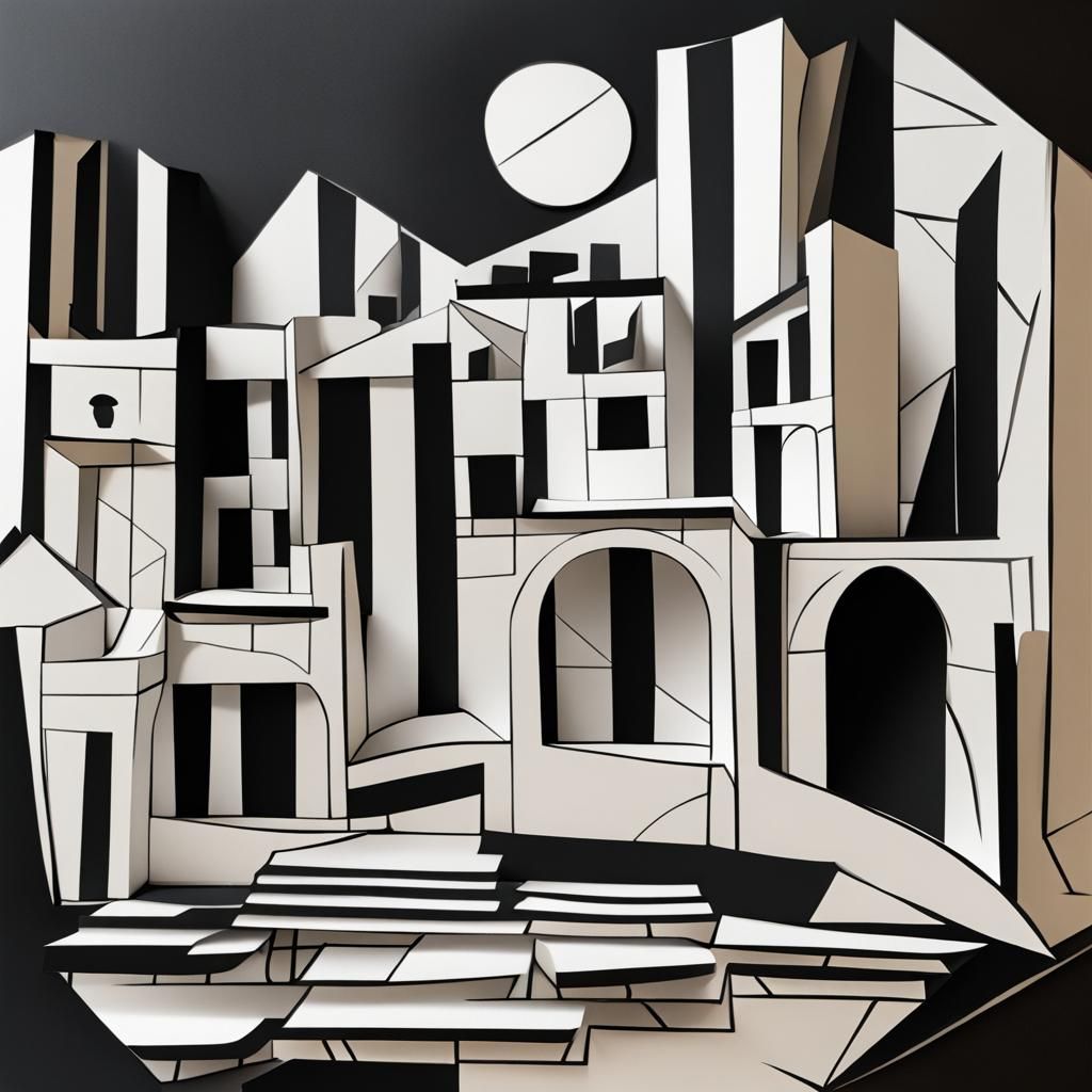 Cubist-Inspired Black and White Papercut Art
