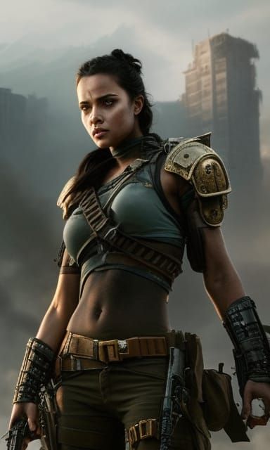 Post-Apocalyptic Warrior Girl in Hyperrealism Style
