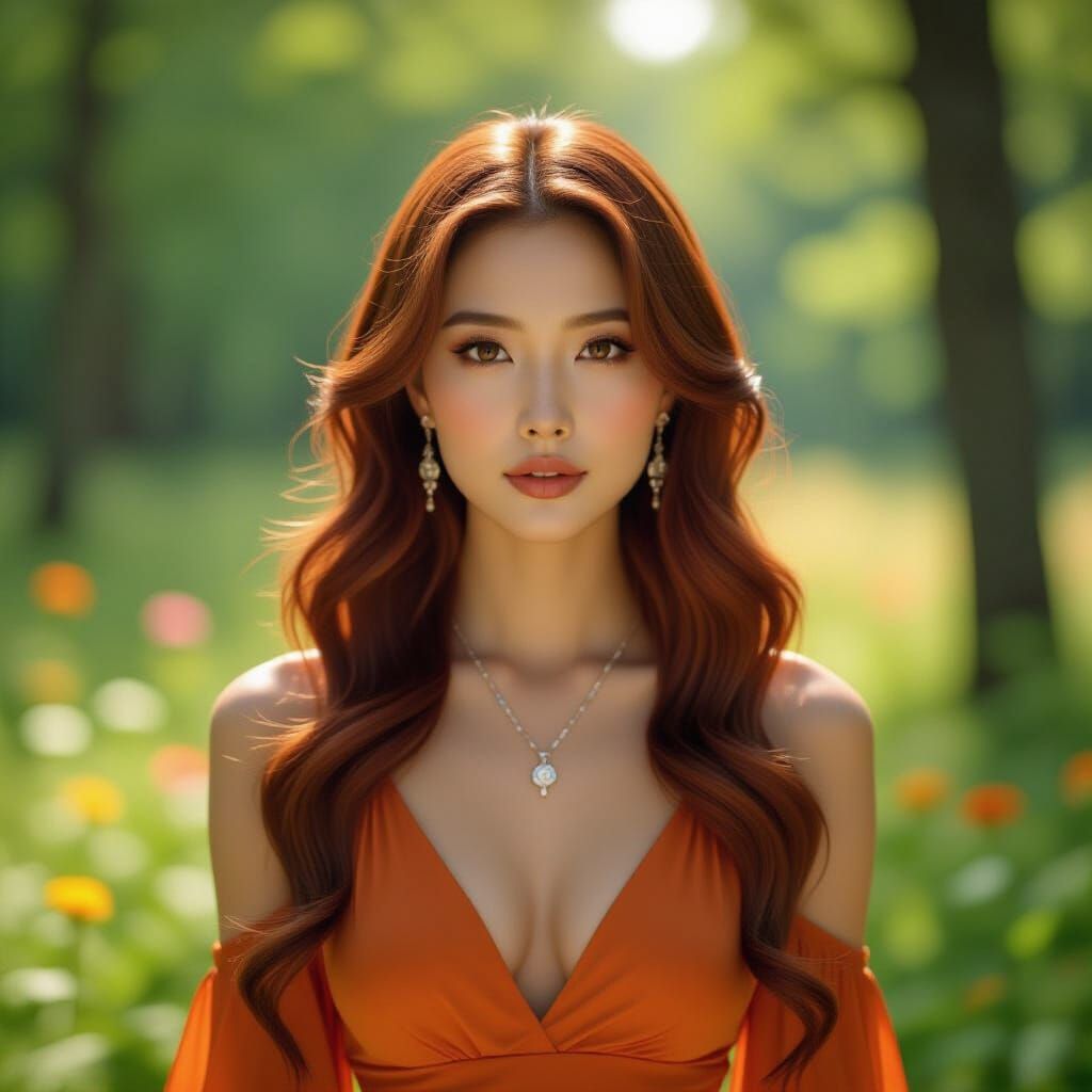 Contemplative Woman in Forest: Hyperrealistic Cinematic Port...