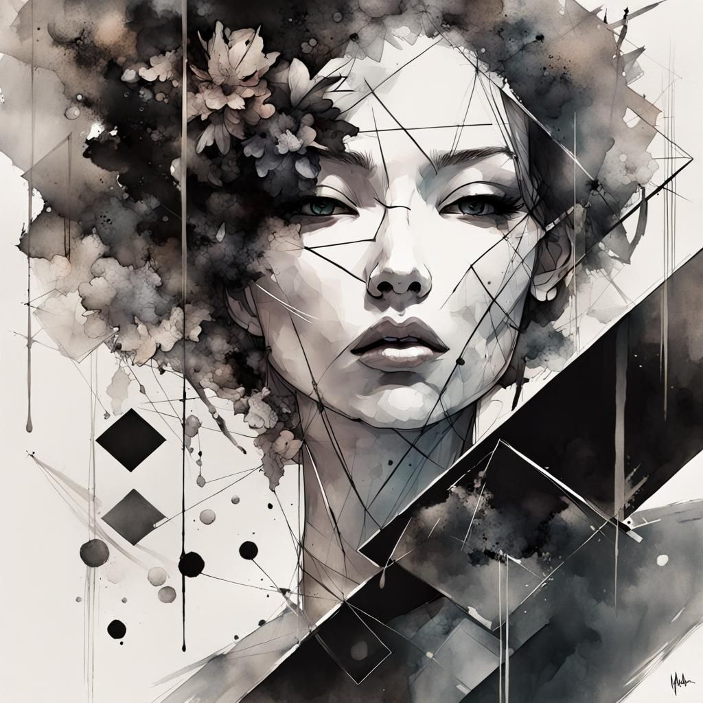 Modern Woman Flower Hybrid in Alcohol Ink Art