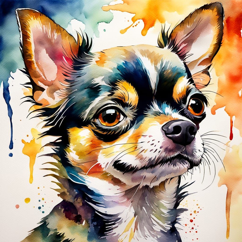 Vibrant Watercolor Chihuahua Portrait