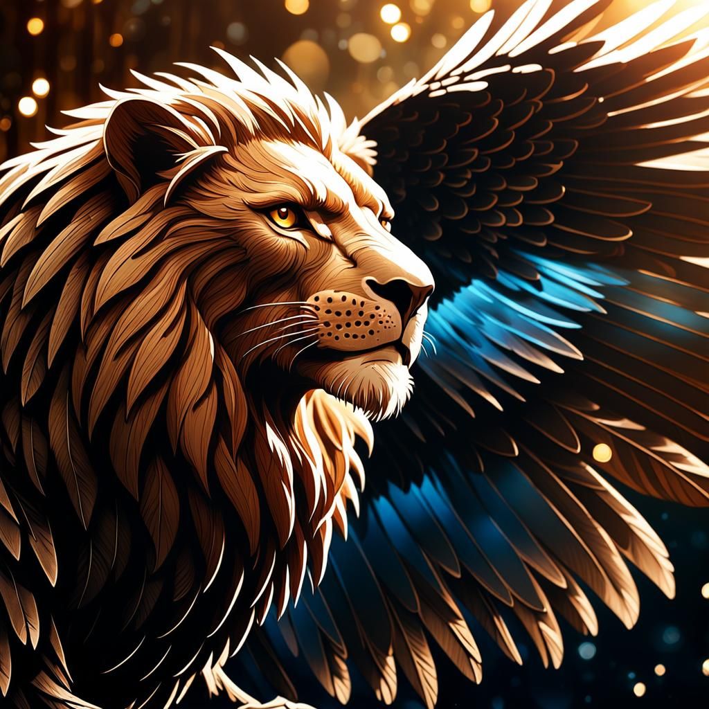 Wooden Lion Eagle Fusion in Sunlight